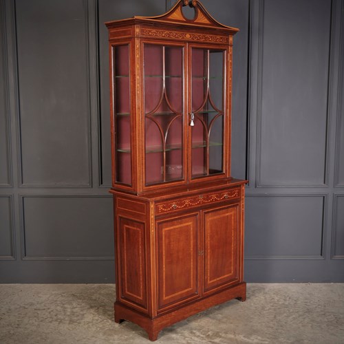 Marquetry Inlaid Mahogany Glazed Cabinet