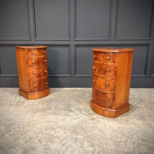 Pair Of Victorian Burr Walnut Bedside Chests