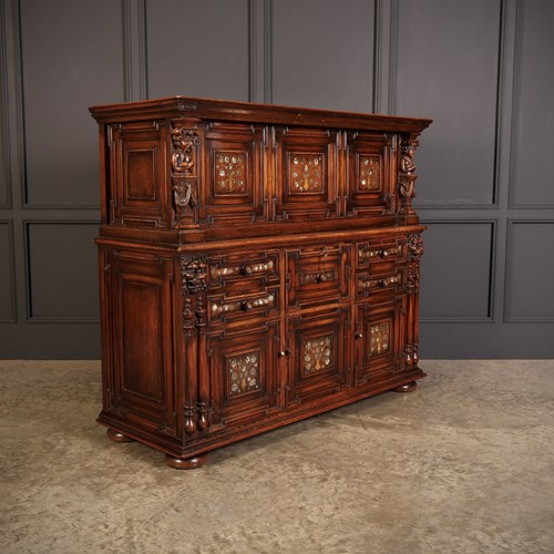 19Th Century Walnut & Mother Of Pearl Inlaid Sideboard Dresser