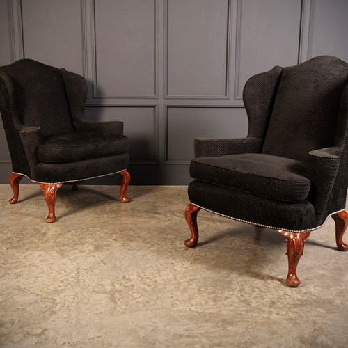 Pair Of Queen Anne Style Wing Chairs