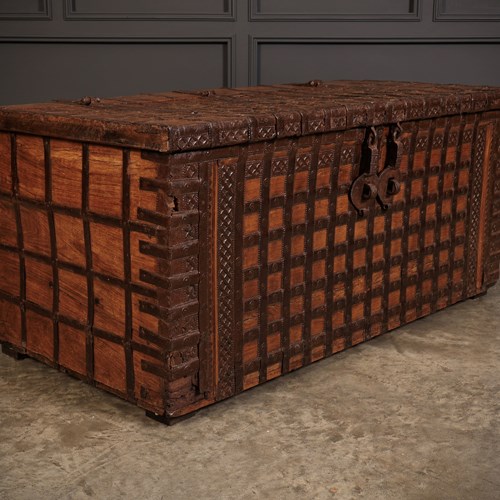 Large Iron Bound Indian Hardwood Trunk