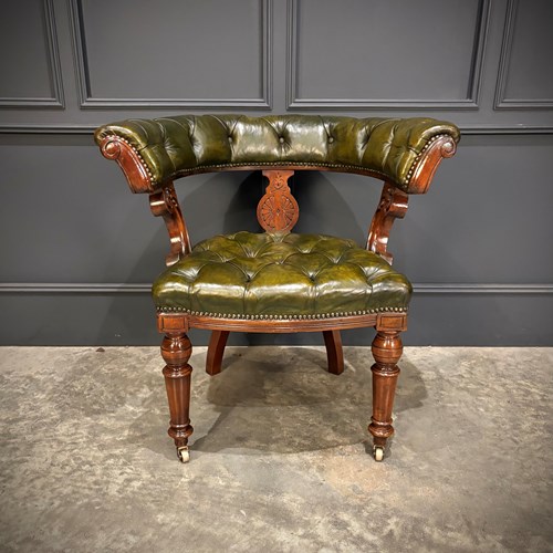 Victorian Mahogany & Green Leather Desk Chair