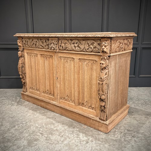 Bleached Oak Carved Side Cabinet