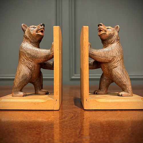 Pair Of Carved Black Forest Bear Bookends 