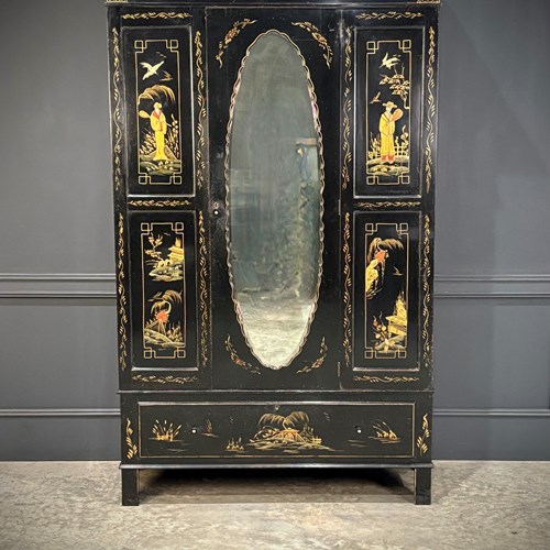 Black Lacquered Chinoiserie Wardrobe