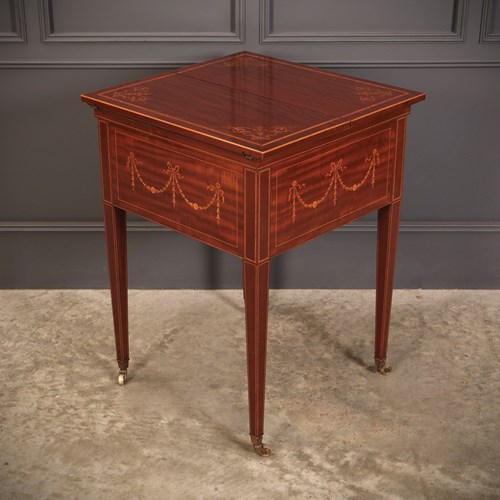 Mahogany Marquetry Inlaid Surprise Drinks Table By Maple & Co.