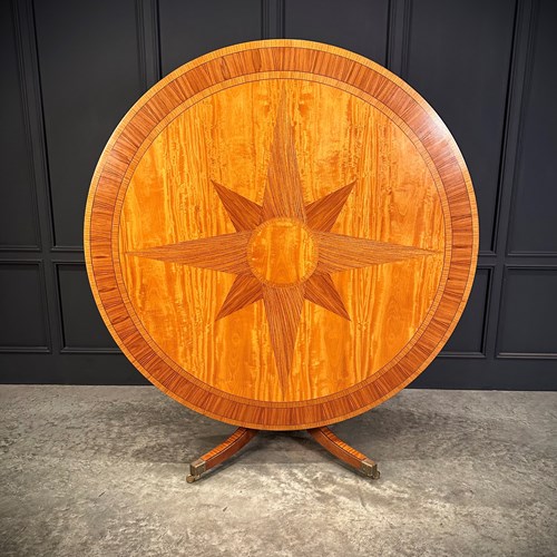 Large Round Satinwood Inlaid Dining Table