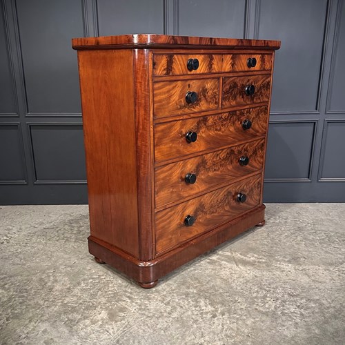 Large Victorian Flame Mahogany Chest Of Drawers