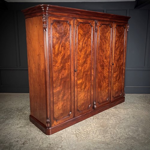 Large Victorian Mahogany 4 Door Wardrobe