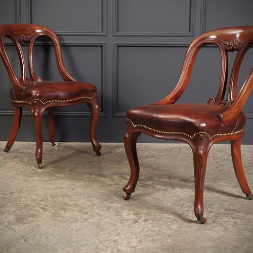 Pair Of Mahogany & Leather Library Desk Chairs
