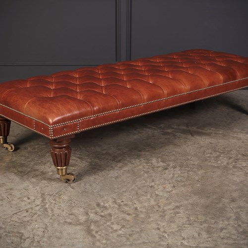 Large Buttoned Leather Footstool