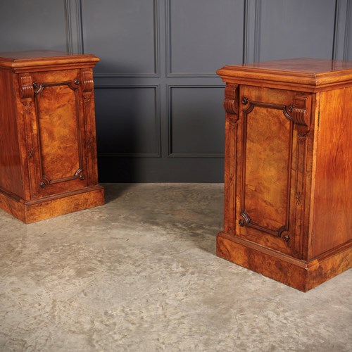 Large Pair Of Figured Walnut Pedestal Cabinets