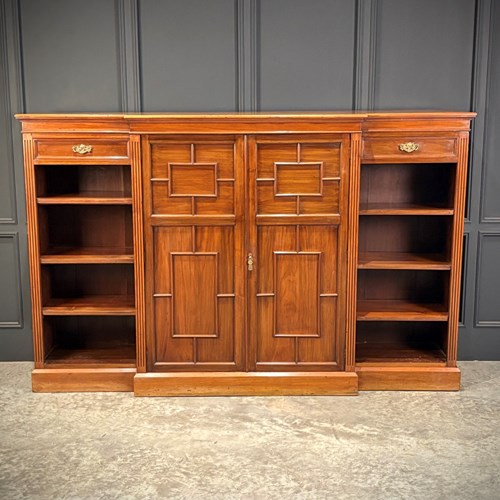 Large Breakfront Walnut Bookcase By Maple & Co.