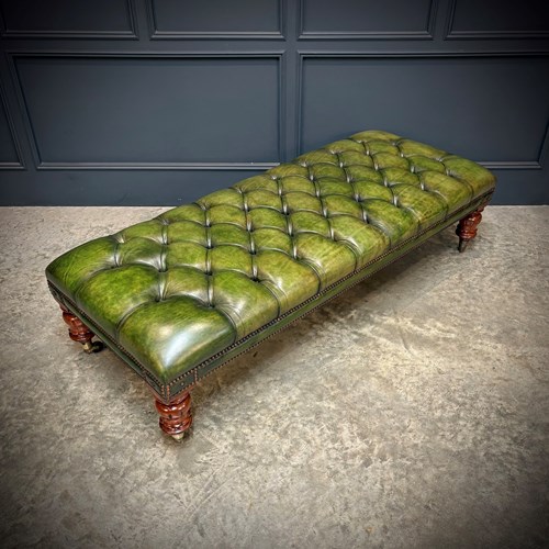 Large William IV Mahogany & Buttoned Leather Footstool 