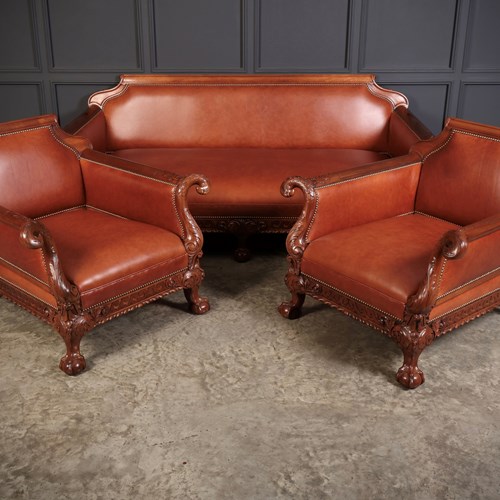 Magnificent Quality Mahogany & Leather Suite