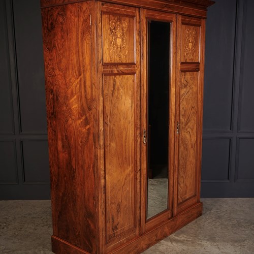 Marquetry Inlaid Rosewood Triple Wardrobe