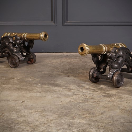 Pair Of Brass & Cast Iron Table Top Cannons