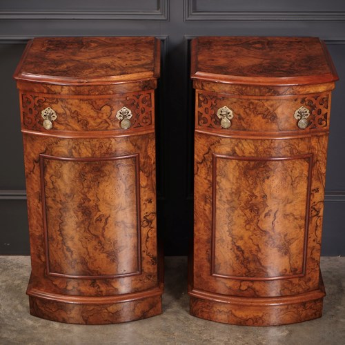 Pair Of Burr Walnut Bow Front Bedside Cabinets