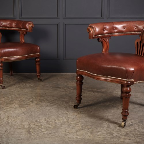 Pair Of Victorian Mahogany & Leather Captains Desk Chairs