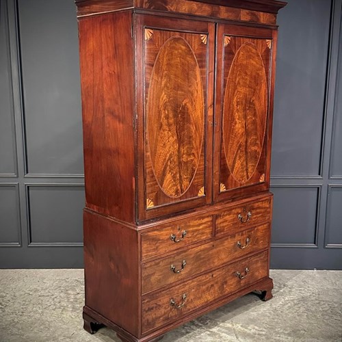 Georgian Inlaid Mahogany Gentlemans Wardrobe
