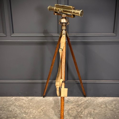 Brass Surveyors Level On Oak Tripod Stand