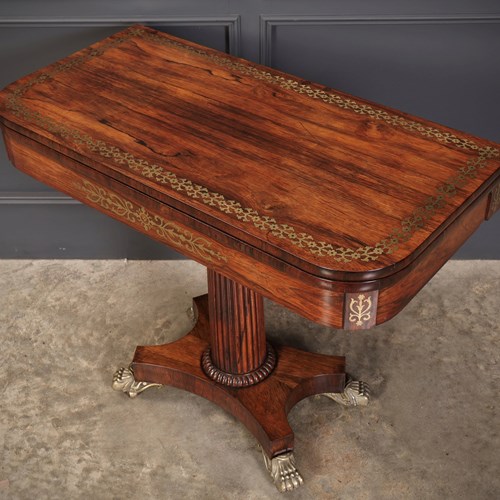 Regency Brass Inlaid Rosewood Card Table