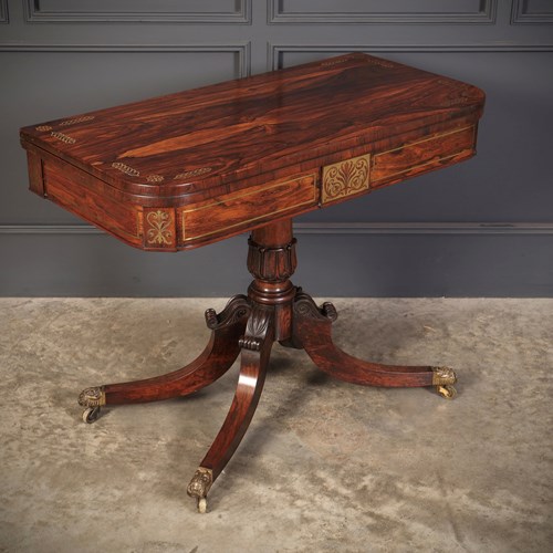 Regency Brass Inlaid Rosewood Card Table