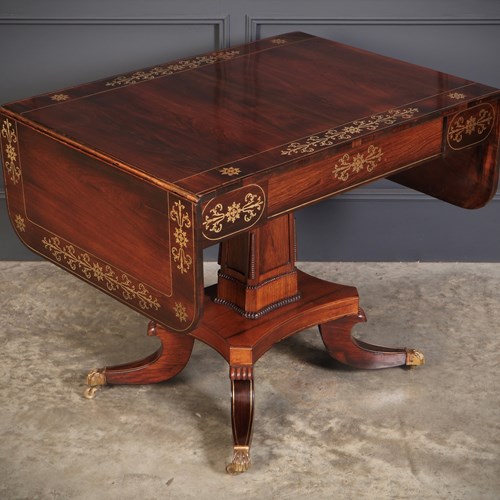 Magnificent Regency Rosewood Brass Inlaid Sofa Table