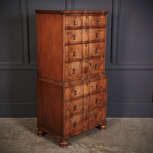 Serpentine Walnut Tallboy Chest Of Drawers