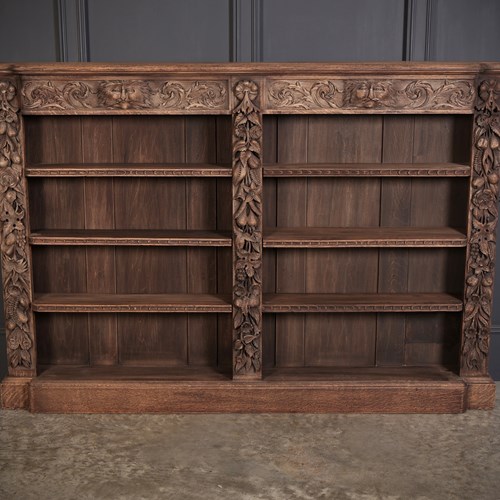 Slim Carved Oak Open Bookcase