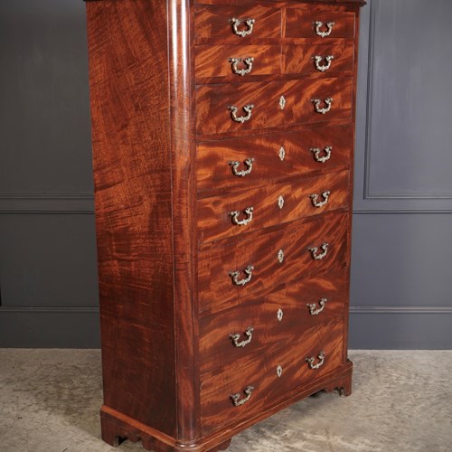 Tall Victorian Figured Mahogany Chest Of Drawers