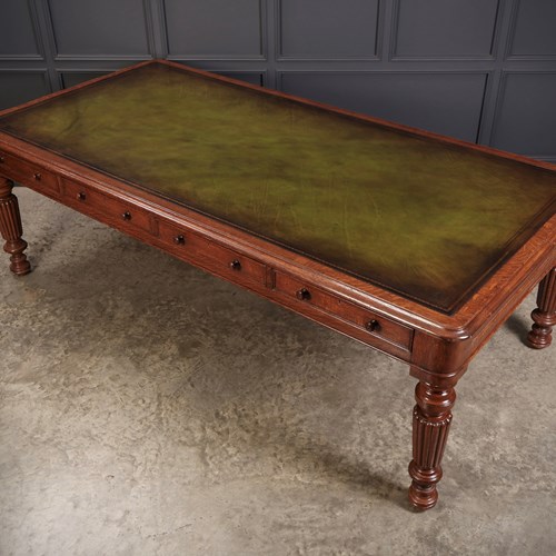 Large (8X4ft) Oak & Leather Partners Writing Table Desk