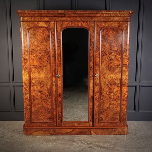 Victorian Burr Walnut Triple Wardrobe