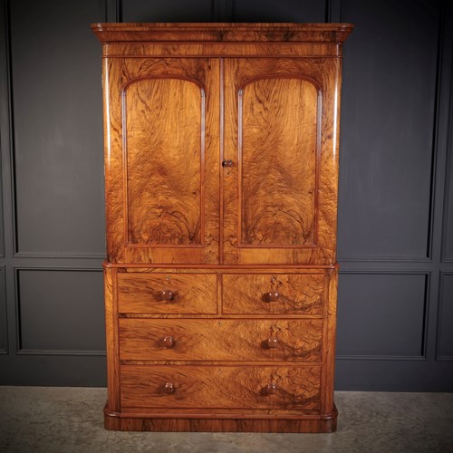 Victorian Figured Walnut Linen Press Cupboard