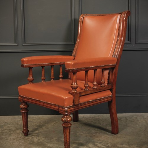 Victorian Oak & Leather Library Armchair