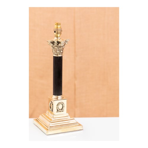 Ebony & Brass Corinthian Column Table Lamp