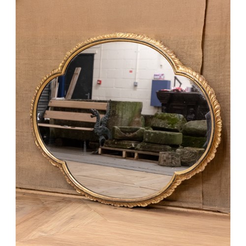 Large Gothic Revival Quatrefoil Giltwood Overmantel Mirror