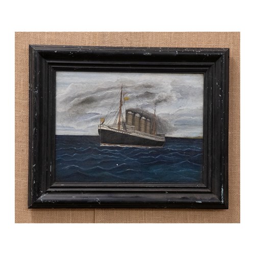 Framed Naive Steam Ship Oil On Canvas 