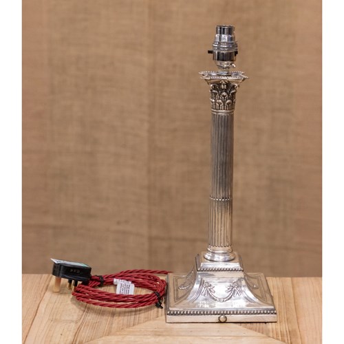 Silver Plated Corinthian Column Table Lamp