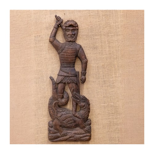 19Th Century Oak Carving Of St George & Dragon