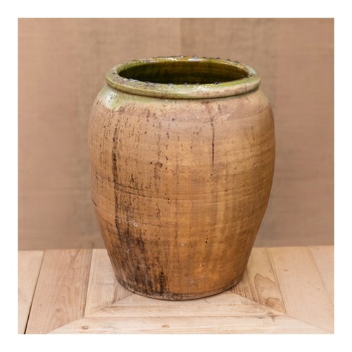Spanish Terracotta Olive Pot With Green Glaze