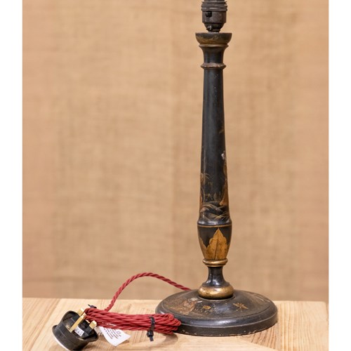 Black Lacquered Table Lamp With Chinoiserie Decoration
