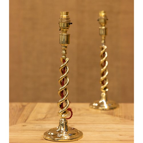 Pair Of Brass Open Twist Table Lamps