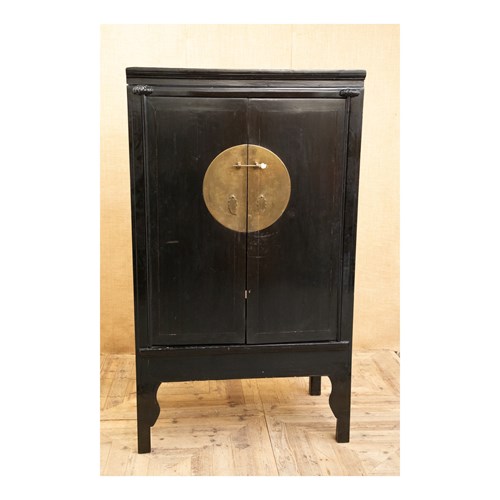 Chinese Black Lacquered Marriage Cabinet