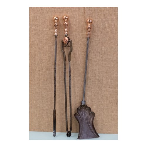 Early 19Th Century Copper & Steel Fire Irons