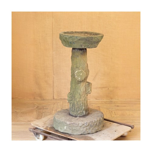 Carved York Stone Faux Bois Birdbath