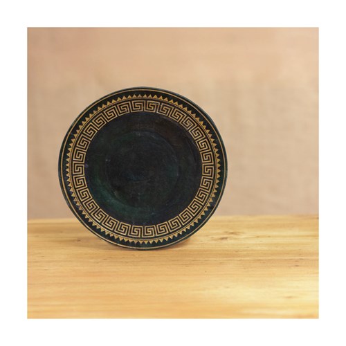 Tooled Leather Coaster With Greek Key Border