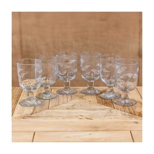 Set Of Six Fern Glass Rummers