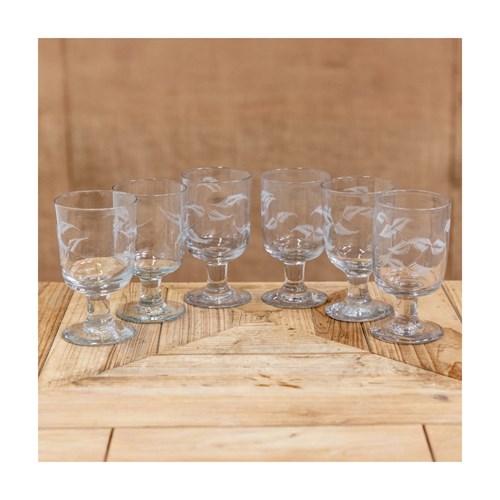 Set Of Six Fern Glass Rummers
