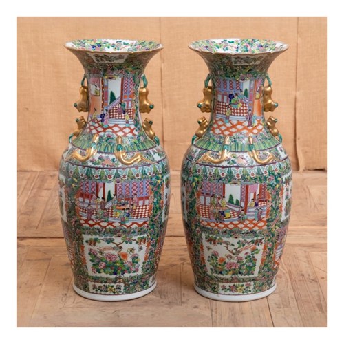 Monumental Pair Of Canton Floor Vases 